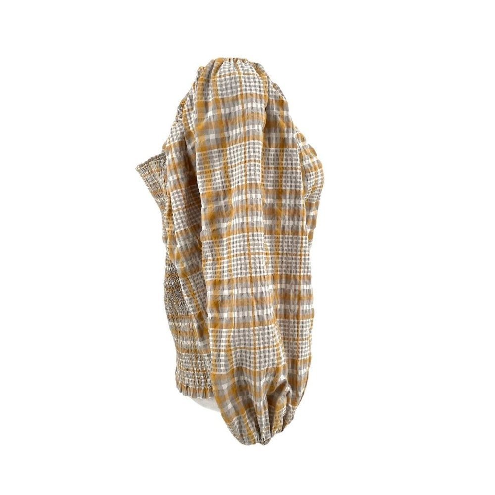 Anthropologie Maeve Plaid Square-Neck Smocked Puff Sleeve Boho Blouse size XL - Picture 4 of 8